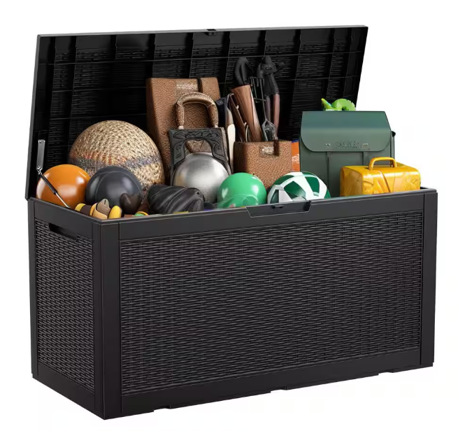 100-Gallon EasyUp Resin Outdoor Storage Deck Box Black Wicker $50 Free Shipping