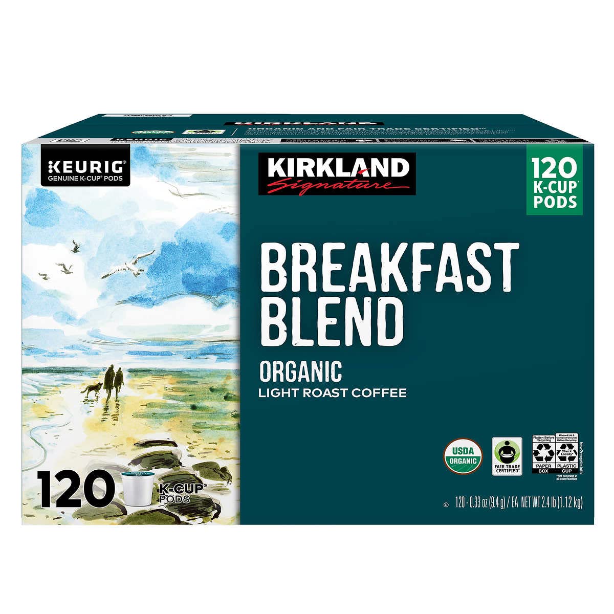 120-Count Kirkland Signature Organic Coffee K-Cup Pods Breakfast Blend, House Decaf $32 w/ S S Free Shipping