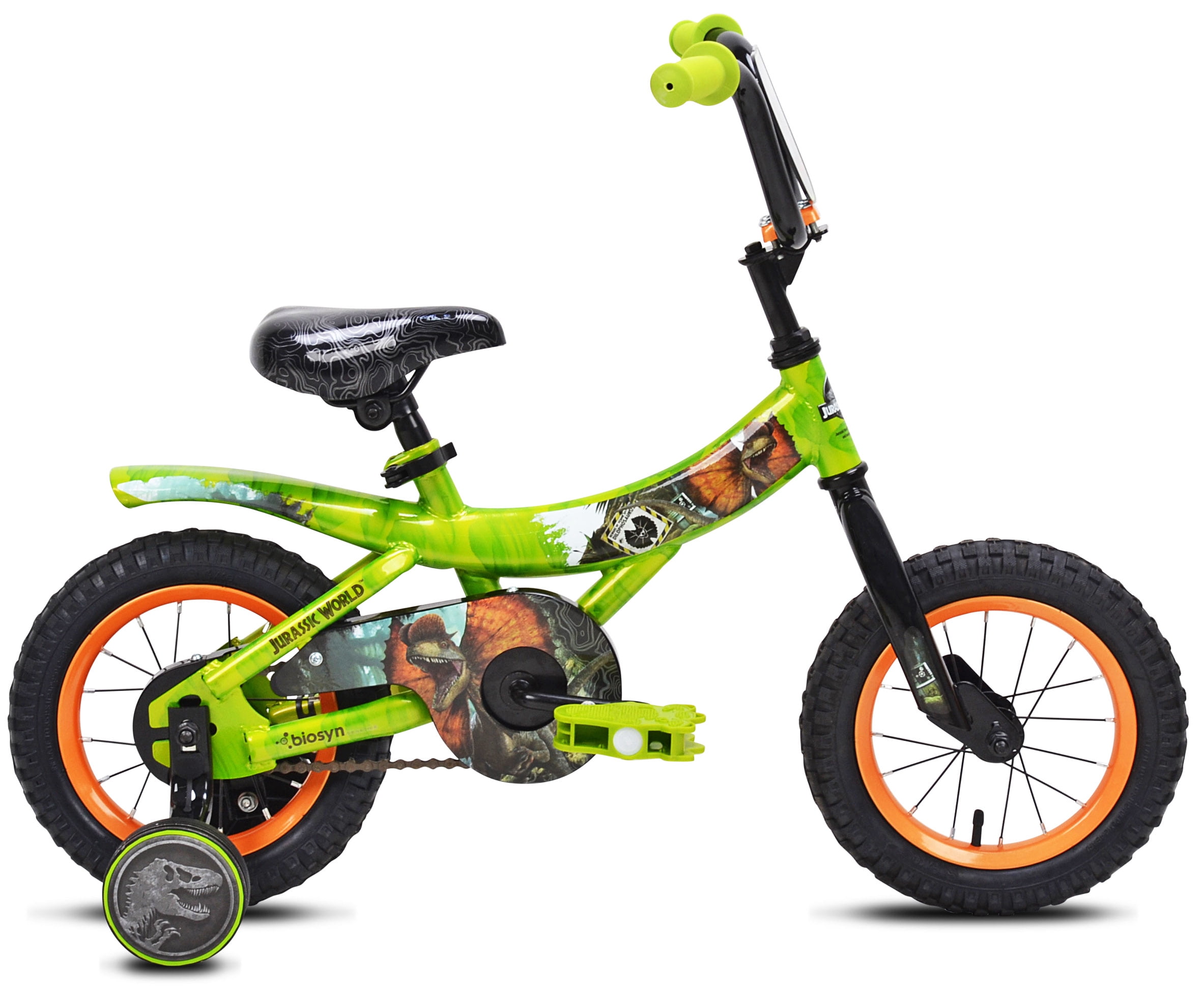 12 Kids Bike w/ Training Wheels Jurassic World Boys Raptor, Green/Orange Free Shipping