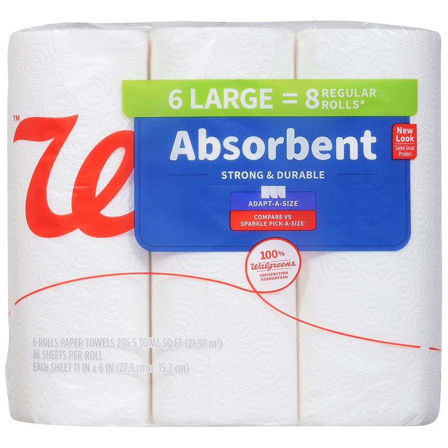 12 Large Rolls Walgreens Absorbent Paper Towels 16 Regular Rolls $6.75 Free Store Pickup on $10