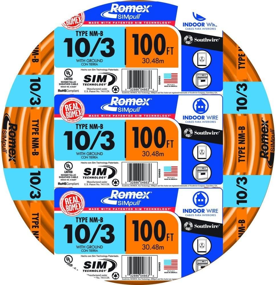 $142.65 100 Southwire 10/3 Gauge Romex SIMpull NM-B Indoor Electrical Cable Amazon