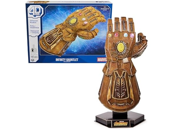 142-Piece 4D Build Marvel Infinity Gauntlet 3D Puzzle Model Kit w/ Stand $5 Free Shipping w/ Prime