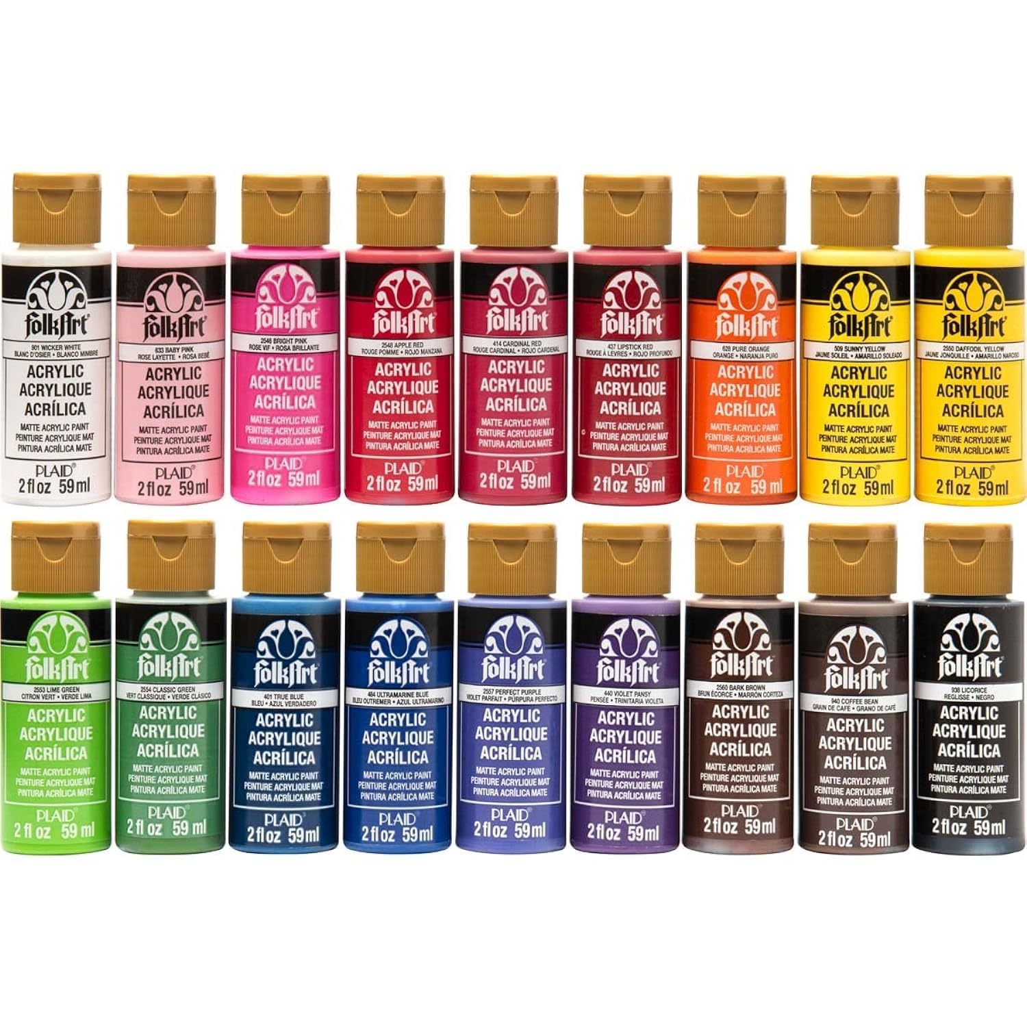 18-Colors 2-Oz FolkArt Acrylic Paint Set Matte $7.15