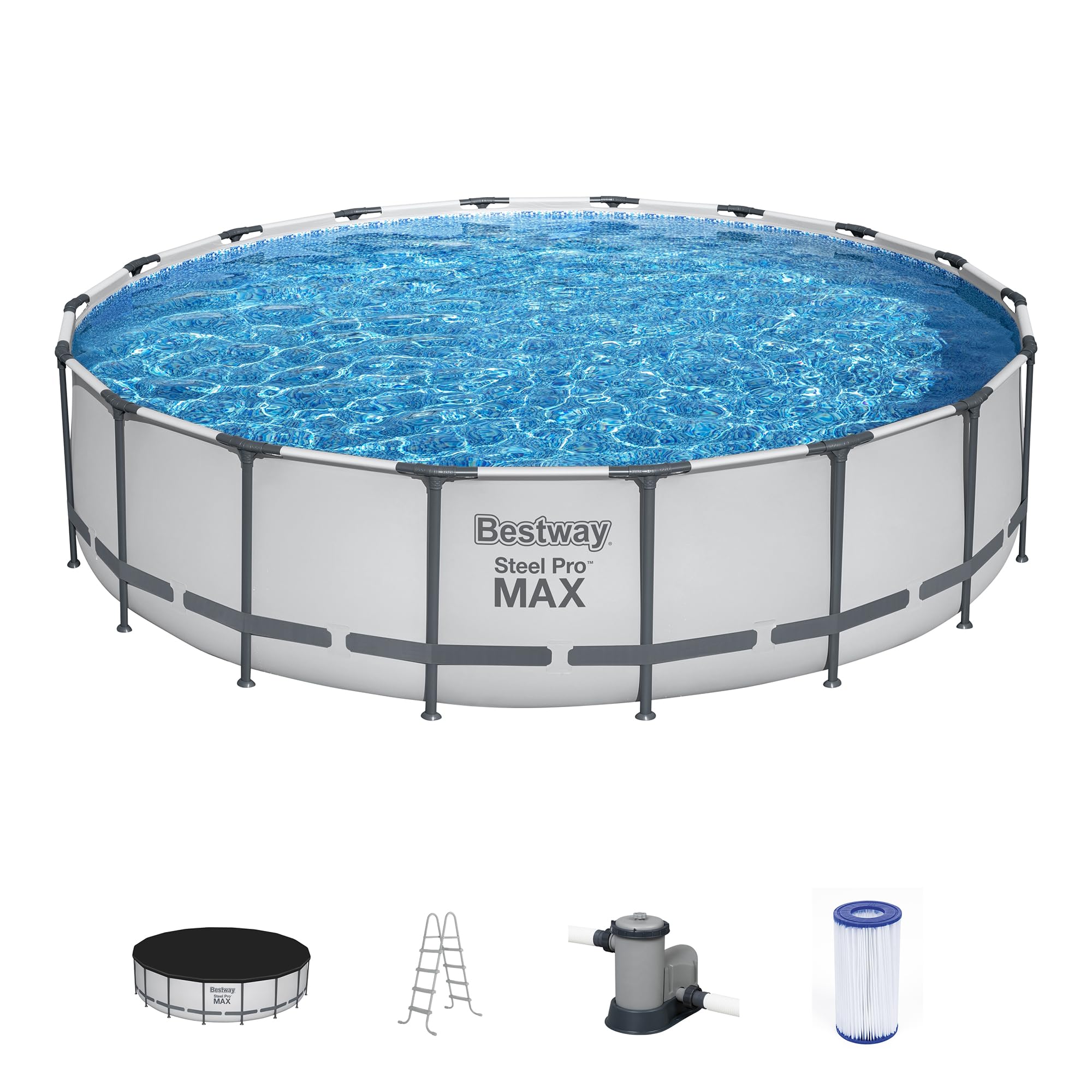 18 x 48 Bestway Steel Pro MAX Round Metal Frame Above Ground Swimming Pool w/ Filter Pump, Ladder Cover $290.92 Free Shi