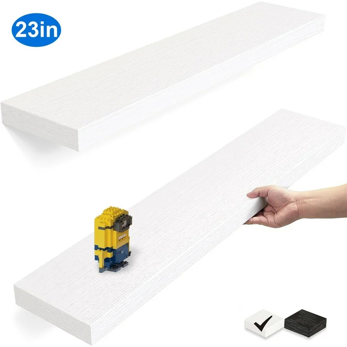 $19.99 OlarHike 23 inch Wood Floating Shelves Wall Mounted Shelves, White, Set of 2