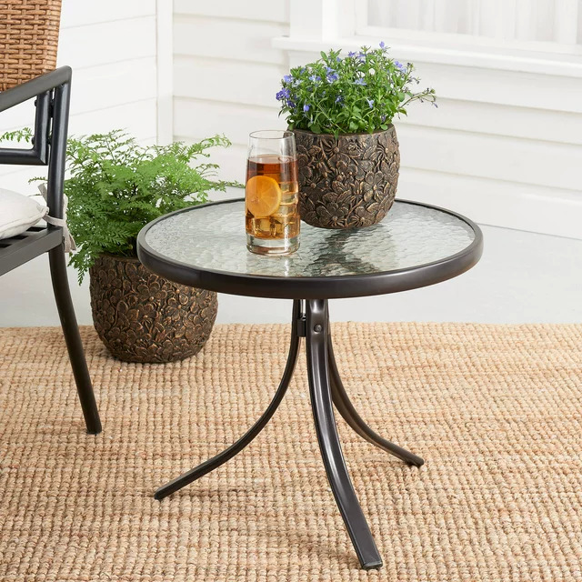 20 x 17.5 Mainstays Round Glass Side Table Dark Brown Finish $9.97 Free S H w/ Walmart or $35