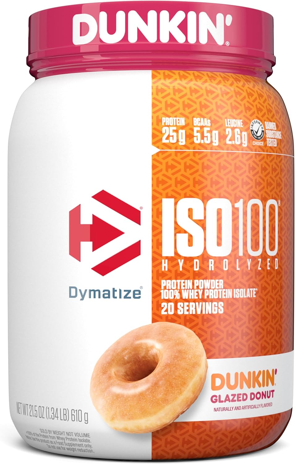 $22.25 w/ S S Dymatize ISO100 Hydrolyzed Protein Powder, 100 Whey Isolate, Dunkin Glazed Donut Flavor, 20 Servings