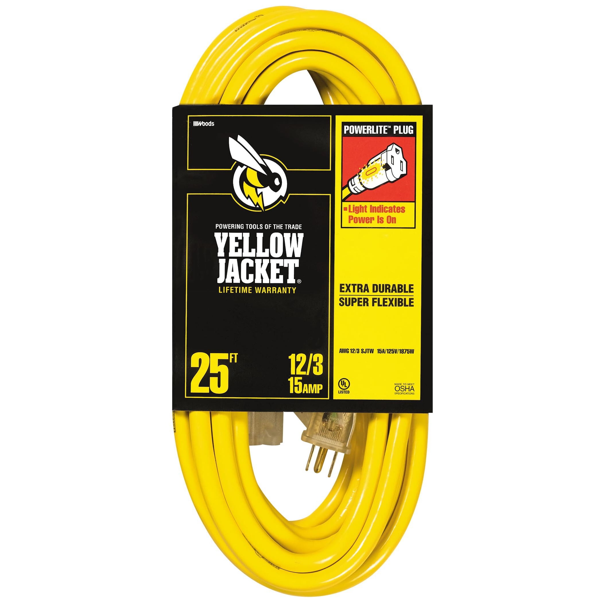 25 Yellow Jacket 12/3 Heavy-Duty 15-Amp SJTW Extension Cord w/ Lighted Ends $21.70