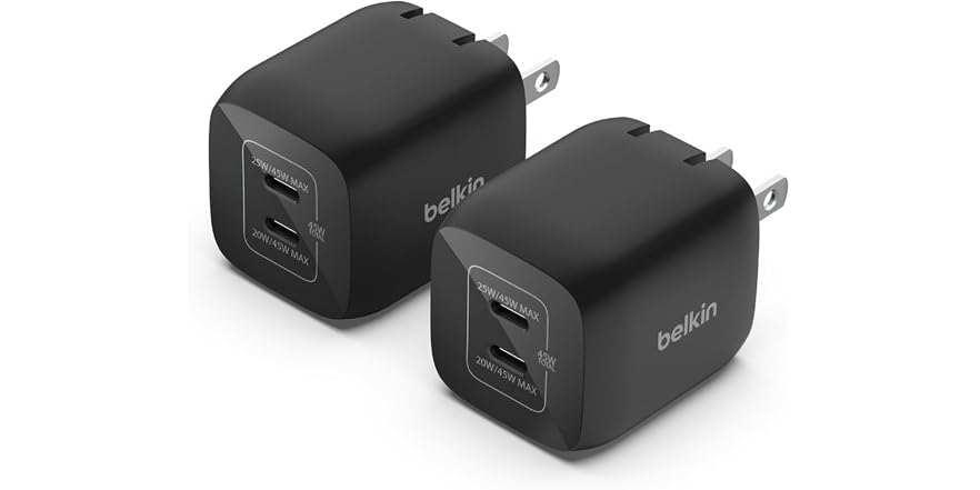 2-Pack Belkin 45W GaN Dual USB-C PD 3.0 Wall Charger $35 Free S/H w/ Prime