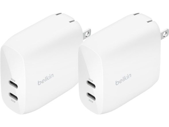 2-Pack Belkin BoostCharge Dual 60W USB-C PD 3.1 PPS Wall Charger $25 $12.50 each Free Shipping w/ Prime