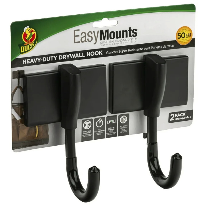 2-Pack Duck EasyMounts Garage Hooks w/ Built-In Level 50lb Capacity Each $11.05 $5.52 Each Free S H w/ Walmart or $35