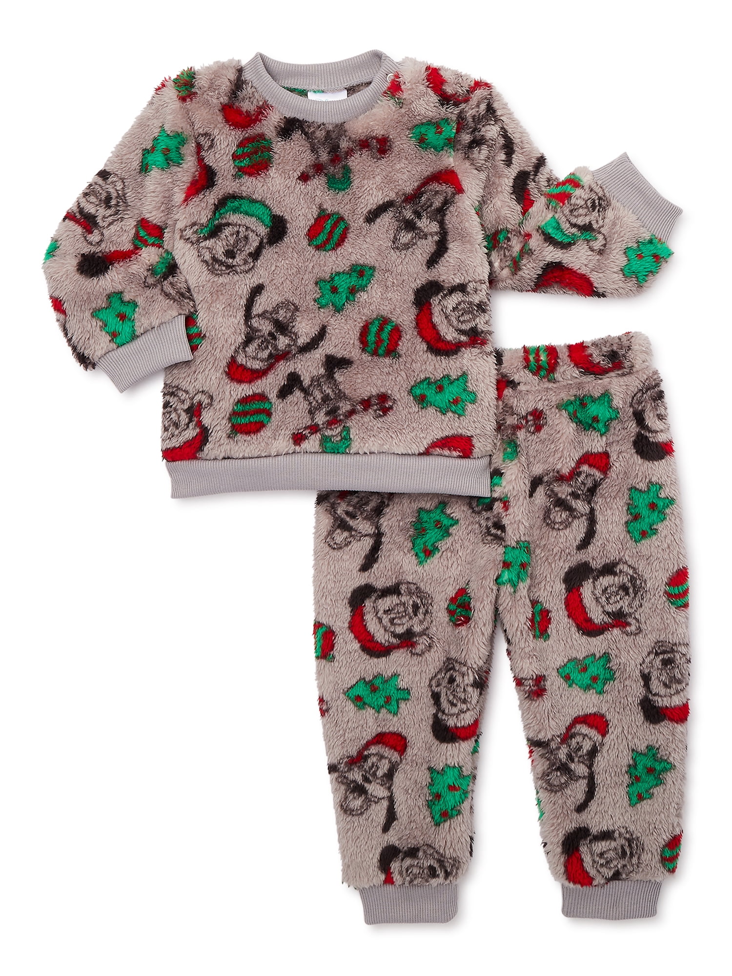 2-Piece Baby Toddler Christmas Faux Sherpa Top and Joggers Set Mickey Mouse, Minnie Mouse, Elf on the Shelf or Winnie th