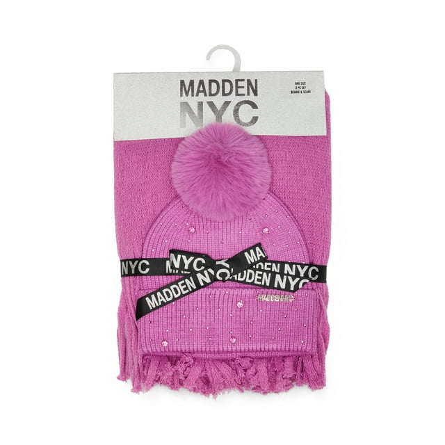 2-Piece Madden NYC Womens Rhinestone Beanie Scarf Gift Set Pink $7.96 Free Shipping w/ Walmart or on $35