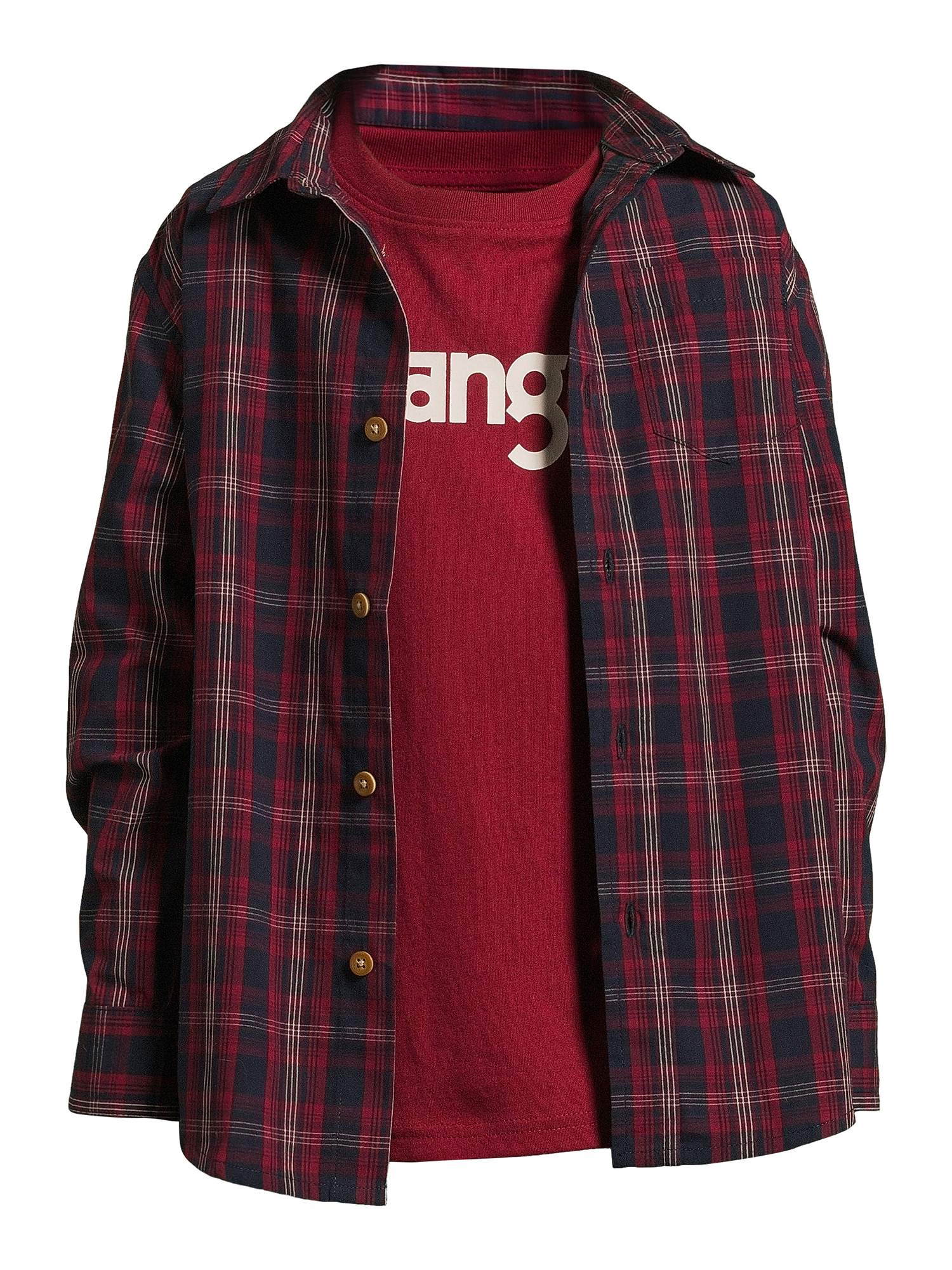 2-Piece Wrangler Boys Long Sleeve Button-Up Shirt and Short Sleeve Graphic Logo T-Shirt From $5.81 Free Shipping w/ Walm