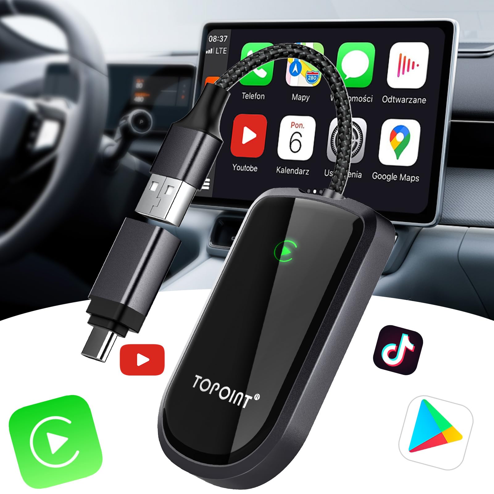$31.99 TOPOINT CarPlay Wireless Adapter for Apple, Wireless CarPlay Adapter for Cars from 2017 for iPhone iOS 10 , Suppo