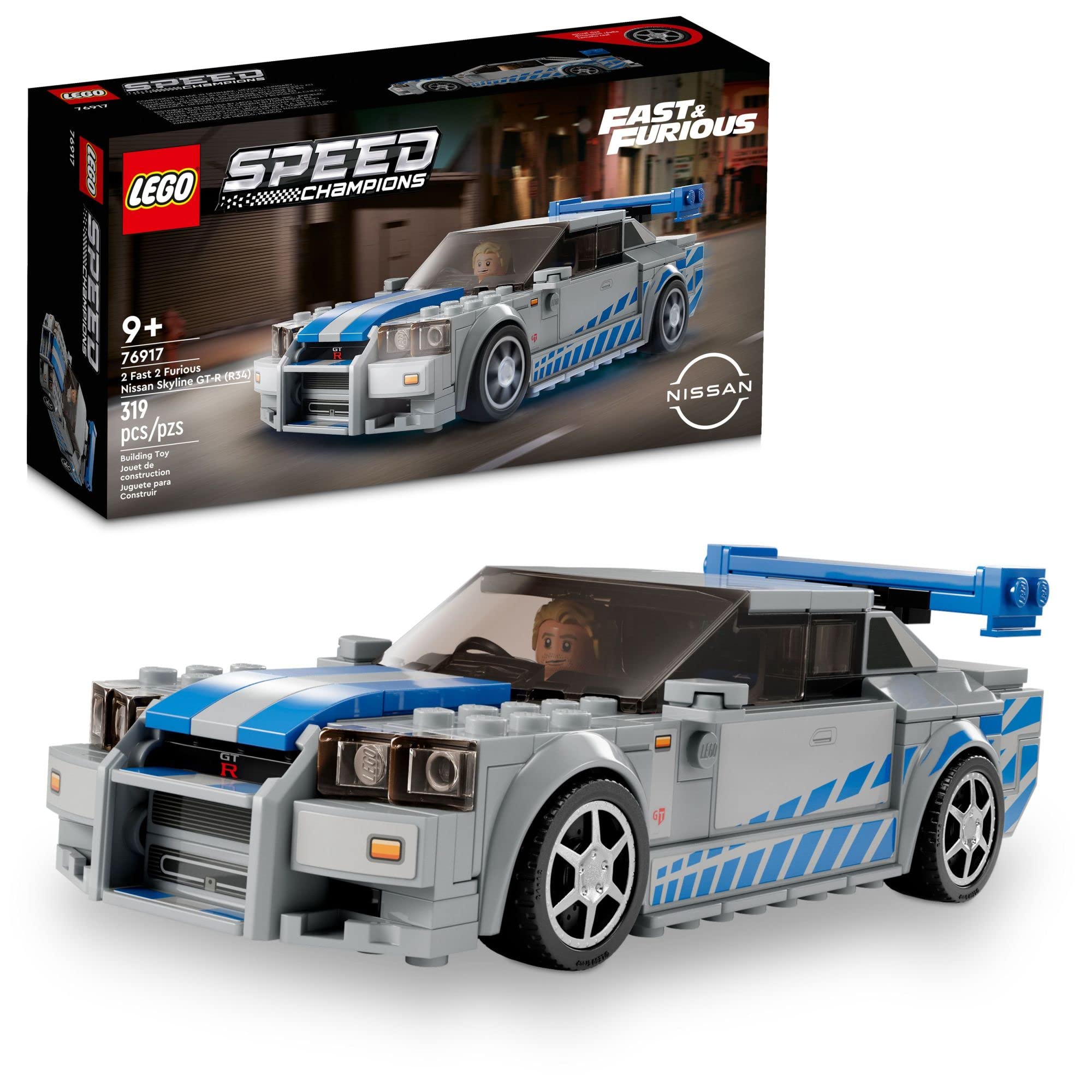 319-Piece LEGO Speed Champions 2 Fast 2 Furious Nissan Skyline GT-R 34 Kit $20