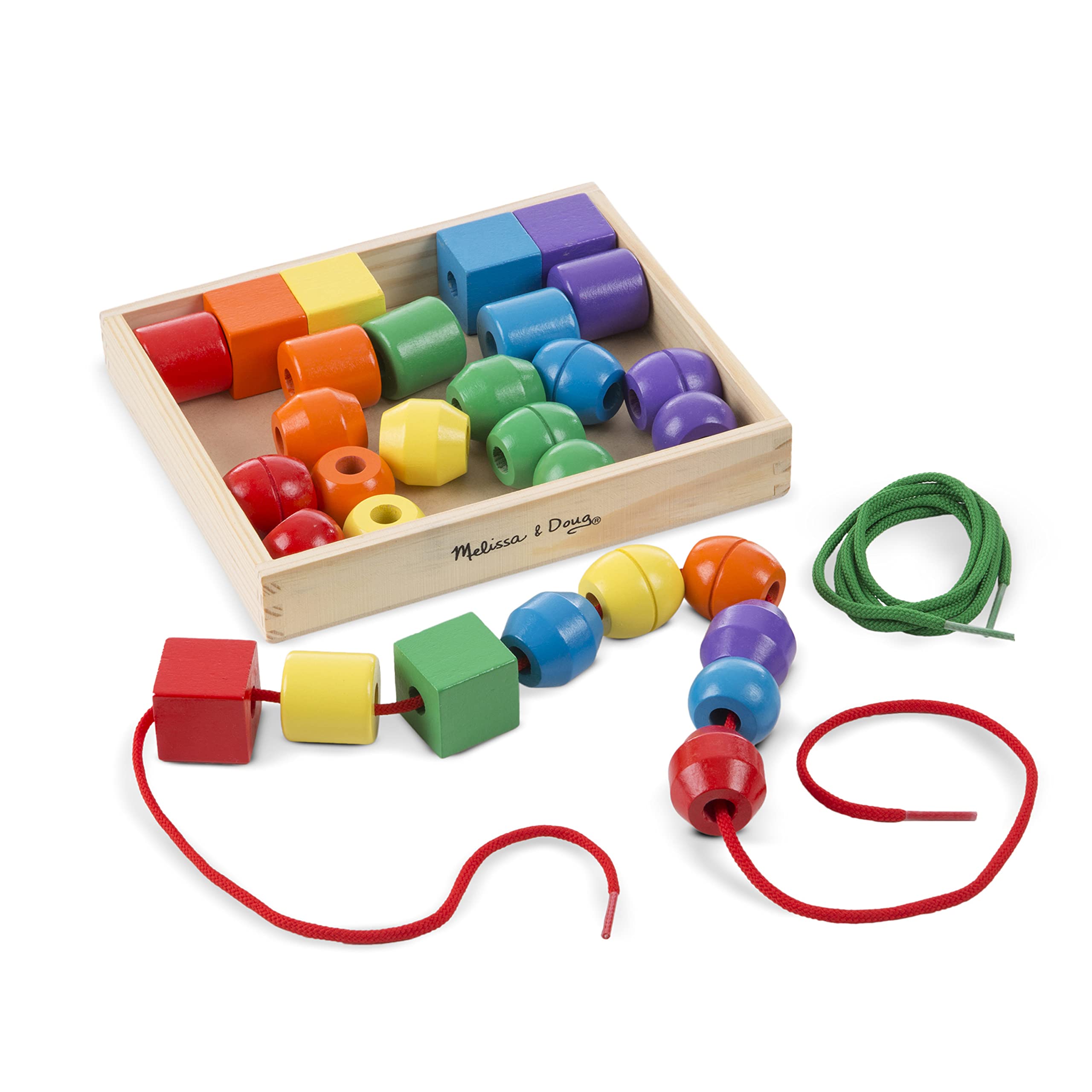 Melissa amp Doug Primary Lacing Beads - Educational Toy With 30 Wooden Beads and 2 Laces $9.99