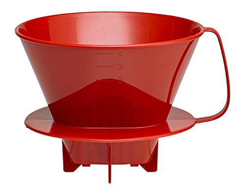 $3.59 Fino Pour-Over Coffee Brewing Filter Cone, Number 4-Size, Red, Brews 8 to 12-Cups