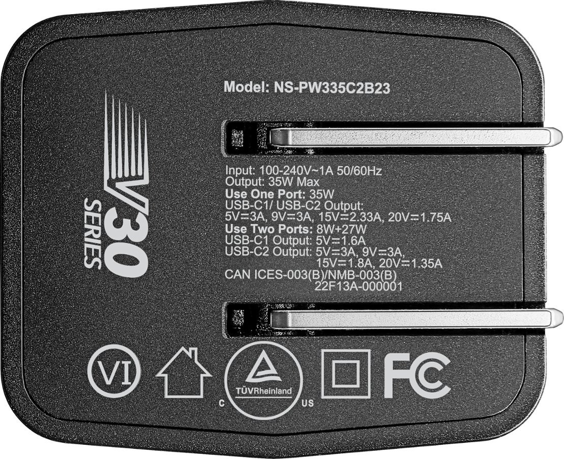 35W Insignia Dual Port USB-C Foldable Compact Wall Charger Black $12 Free Shipping