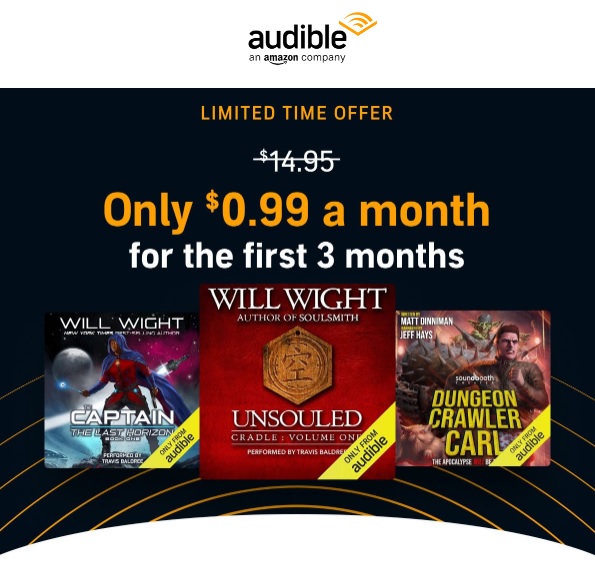 3-Month Audible Premium Plus Membership New Subscribers/Members $0.99/Month via Audible Valid thru 5/1