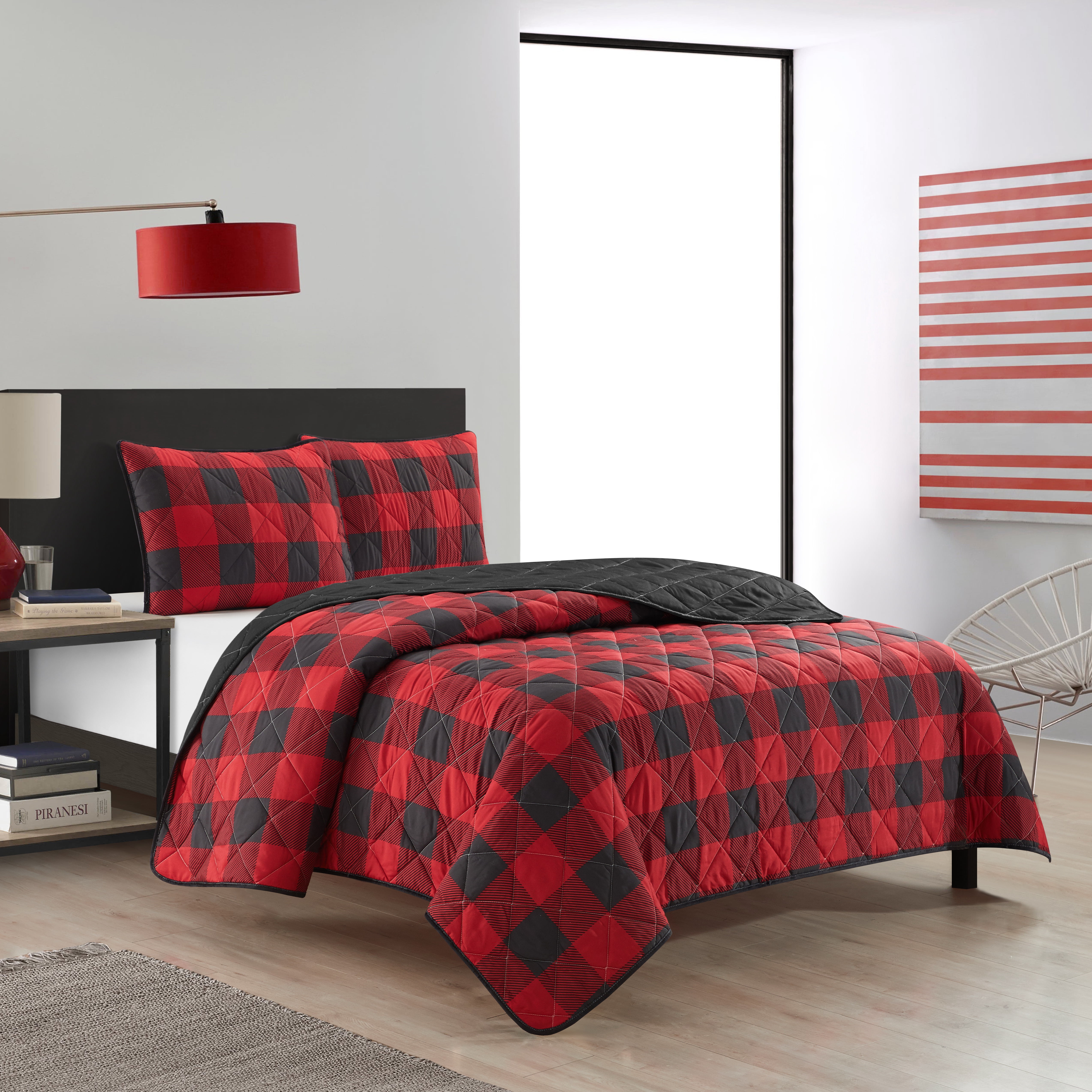 3-Piece Dearfoams Red Plaid Quilt Set Full/Queen $15.35 or King $17.10 Free S H w/ Walmart or $35