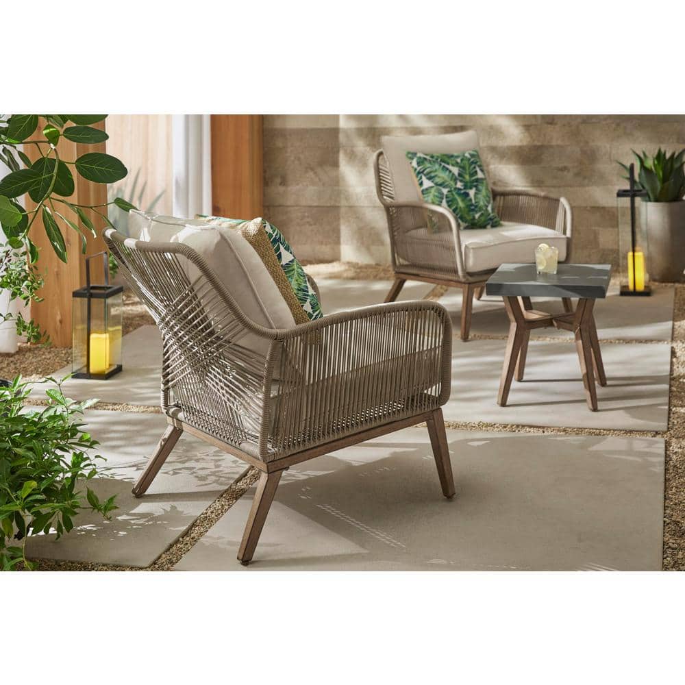 3-Piece Hampton Bay Haymont Steel Wicker Outdoor Patio Conversion Seating Set w/ Beige Cushions $333 Free Shipping