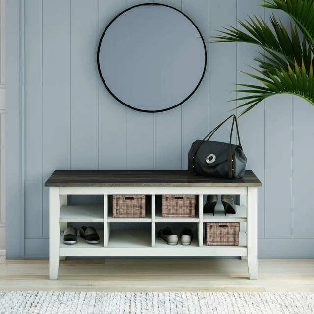 40 Twin Star Home Two-Tone Storage Bench with Planked Top in Old Wood White $64 Free Shipping