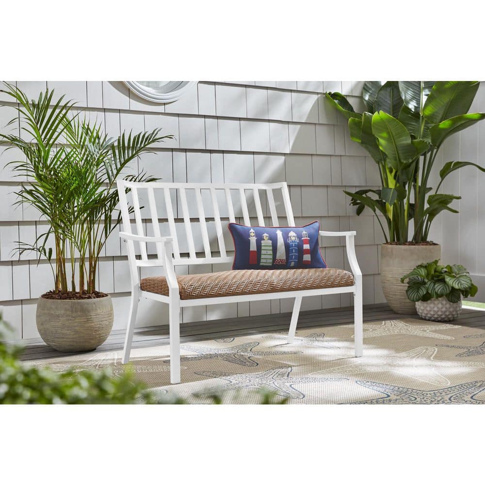 45.1 2-Person Hampton Bay Harbor Point Outdoor Bench White Steel $99 Free Shipping