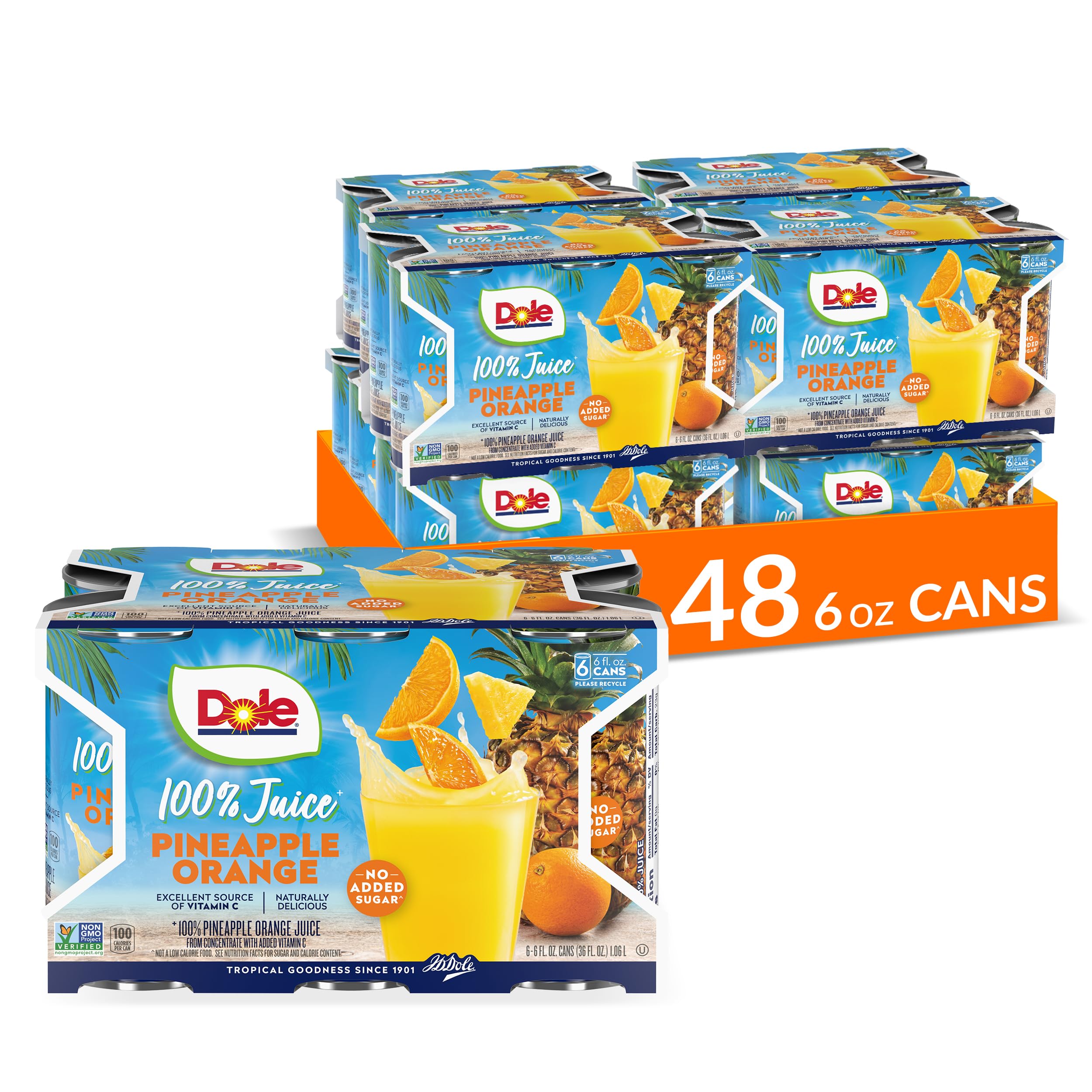 48-Count 6-Oz Dole 100 Pineapple Orange Juice $25.95 $0.54 Each w/ S S Free Shipping w/ Prime or $35