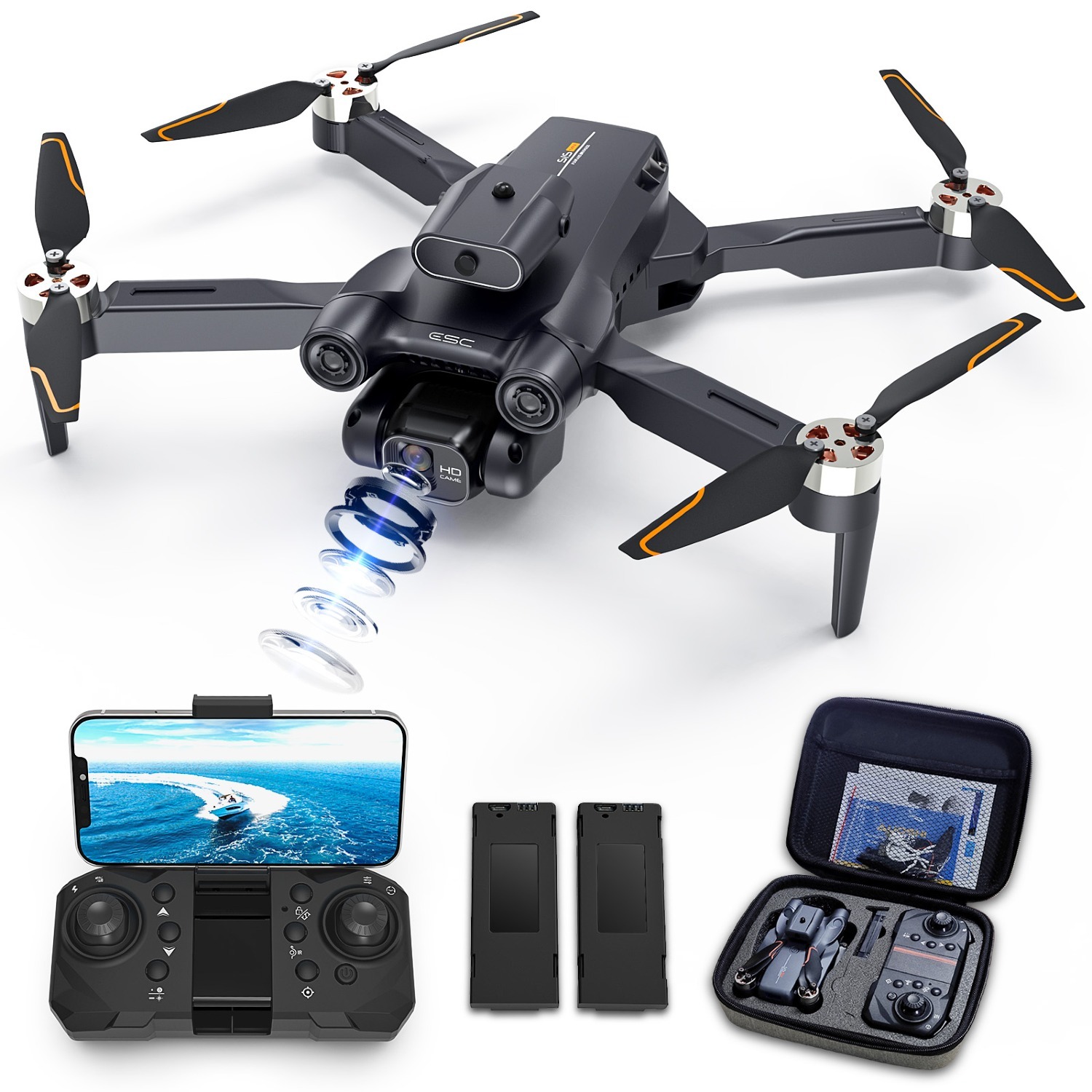 4K Drone AUOSHI RC Quadcopter with High Speed Brushless Motor, Altitude Hold, Waypoint Fly, 2 Batteries, Carrying Case $