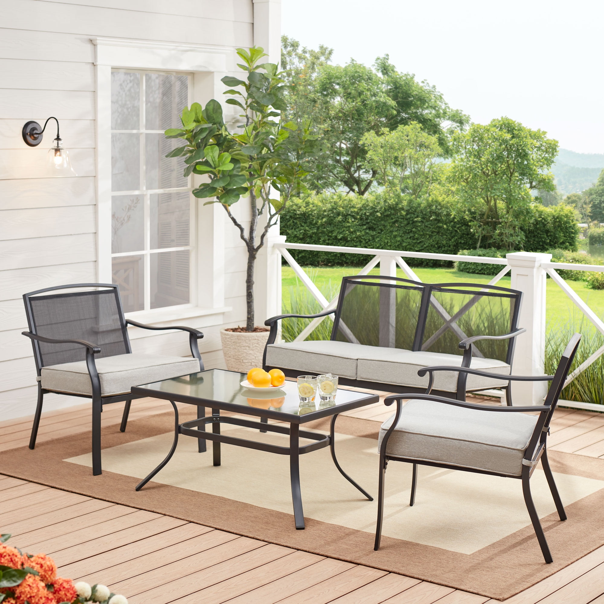 4-Piece Mainstays Alexandra Square Outdoor Patio Conversation Set Gray $174 Free Shipping