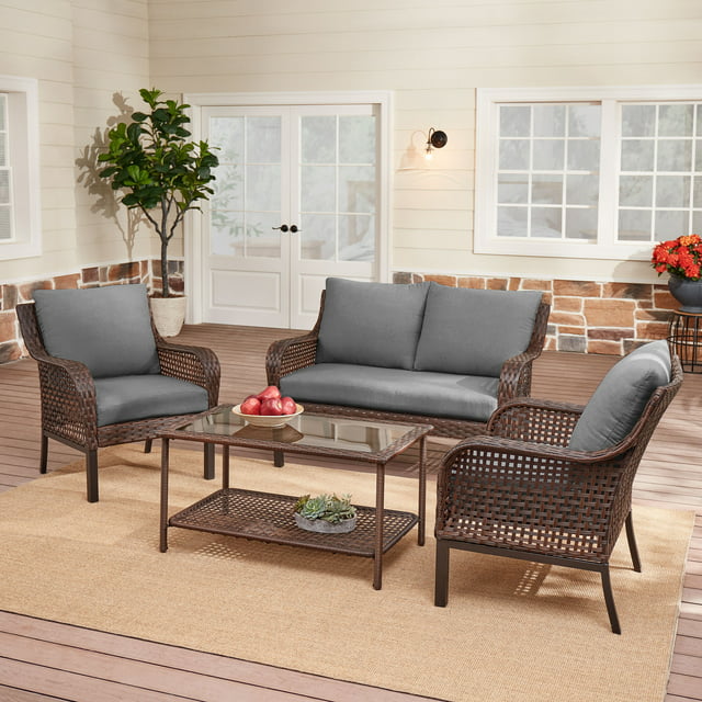 4-Piece Mainstays Tuscany Ridge Patio Conversation Set Beige, Blue Gray, Red $277 Free Shipping