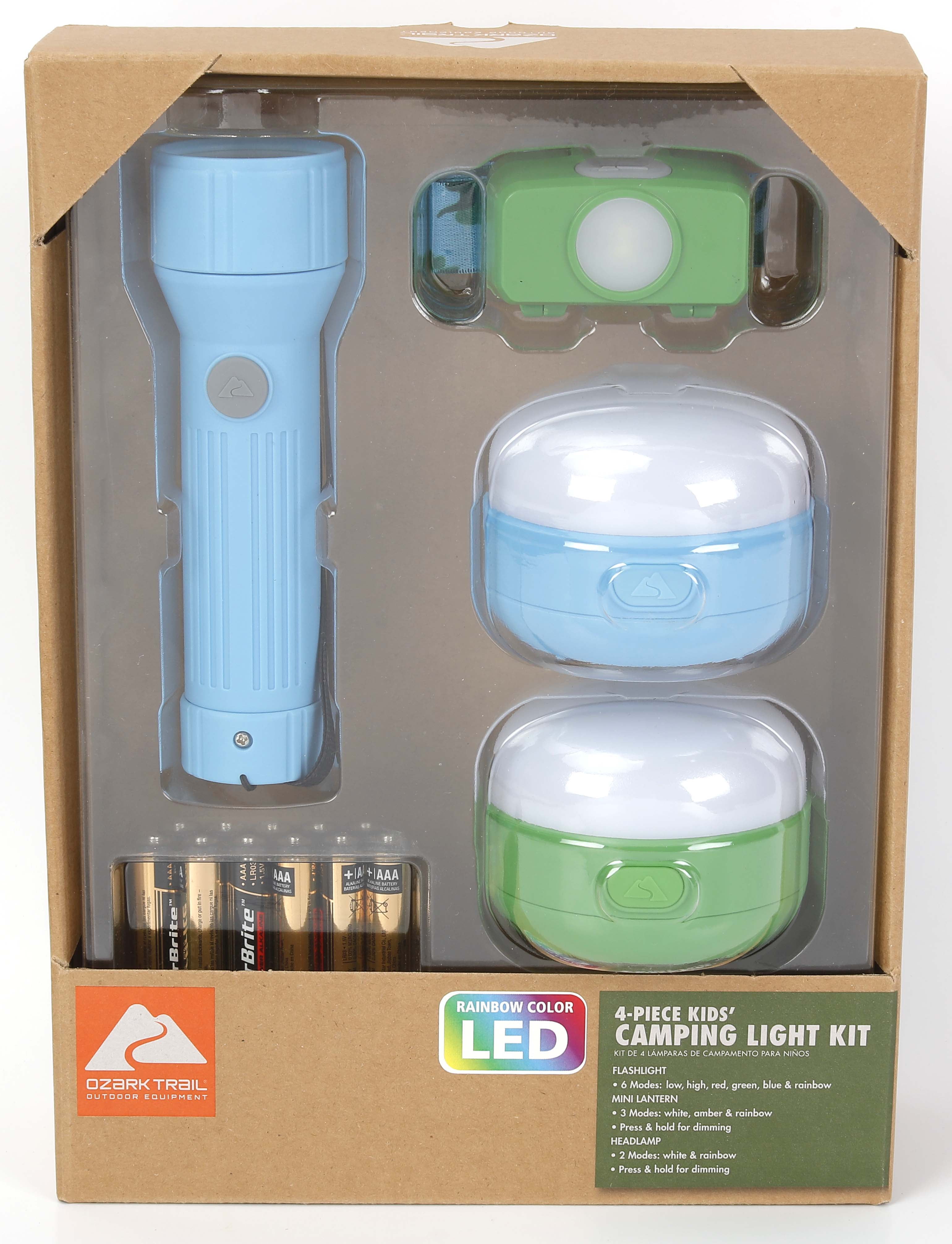 4-Piece Ozark Trail Kids Camping LED Lights Kit w/ Flashlight, Headlamp Lanterns Batteries Included $8 Free Shipping w/ 