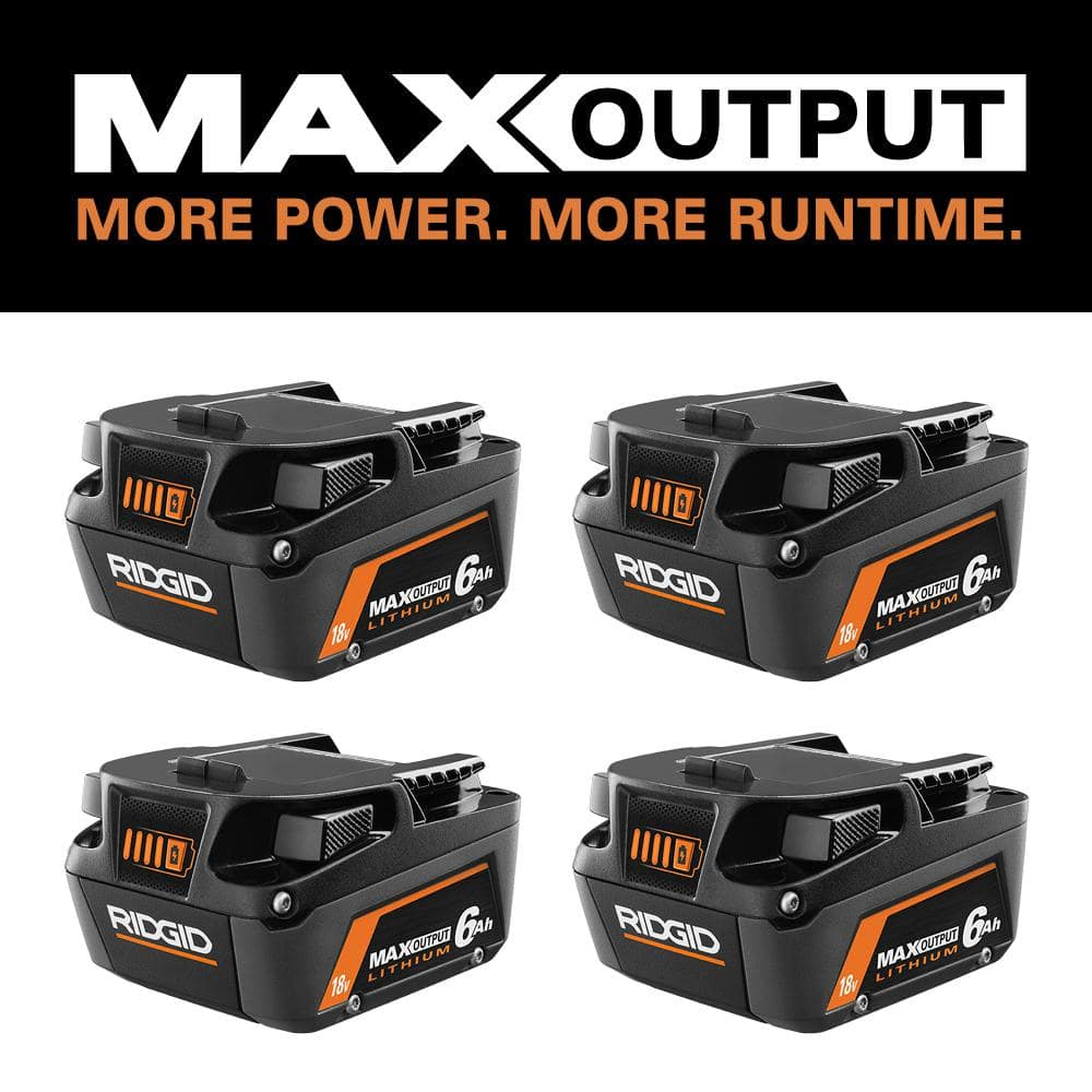 4 RIDGID 18V 6.0 Ah MAX Output Lithium-Ion Batteries. 4-Pack AC840060PN-AC840060PN - The Home Depot $249