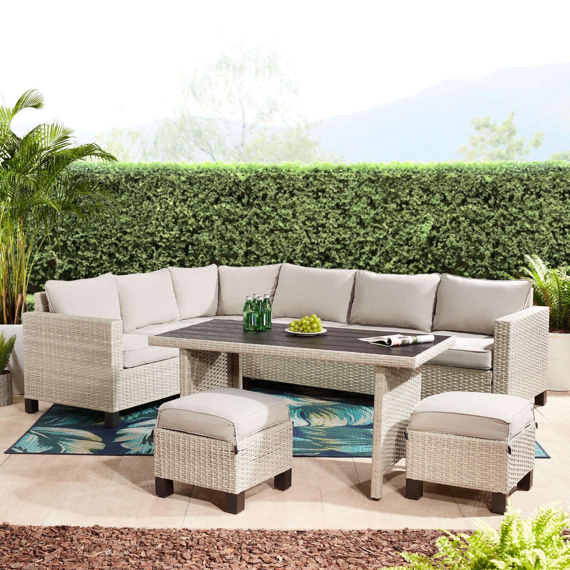 5-Piece Better Homes Gardens Davenport Modular Sectional w/ Sofa Lounger, 2 Acacia Wood Tables, Cushions White $297 Free