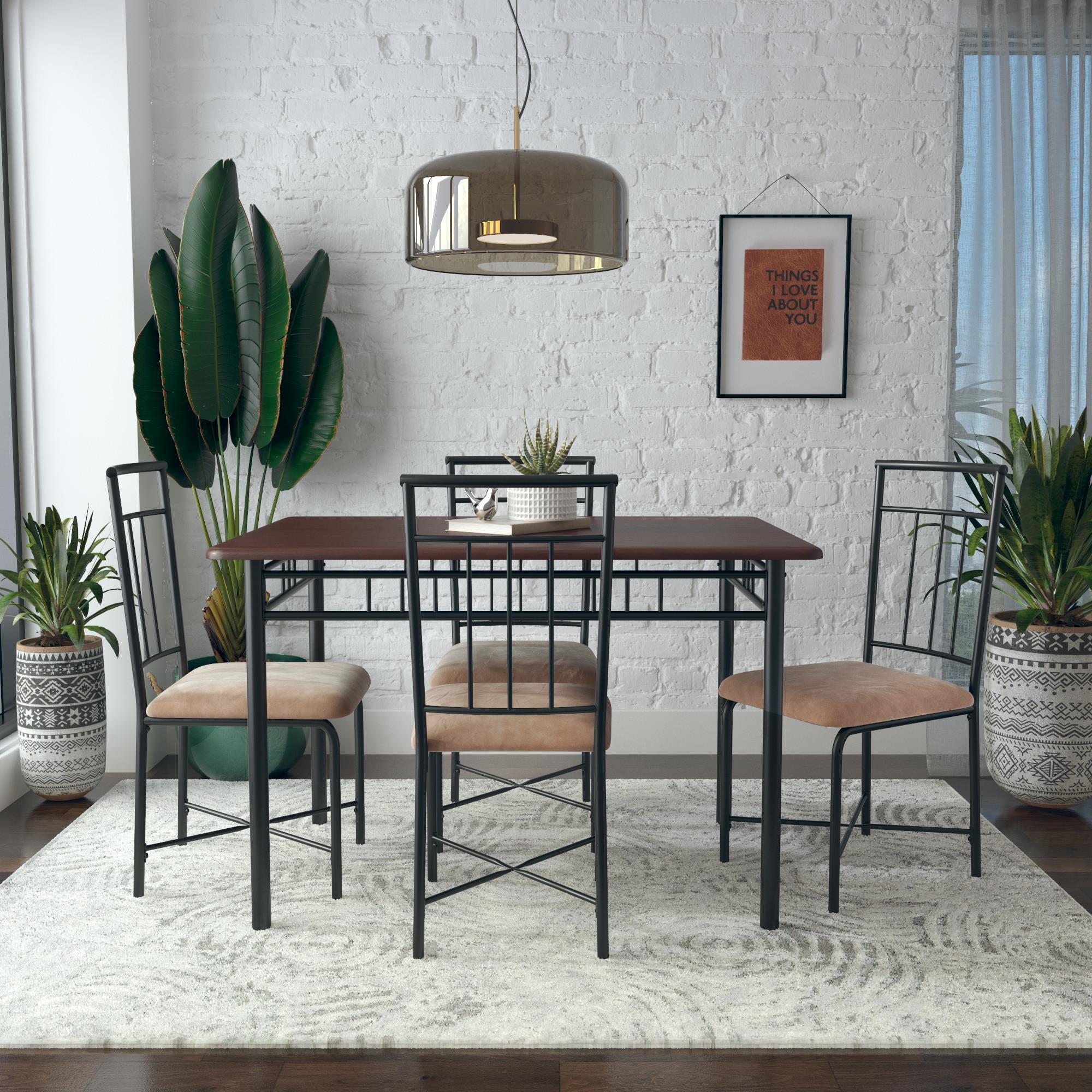 5-Piece Mainstays Louise Traditional Wood Metal Dining Set Deep Walnut Brown $115 Free Shipping