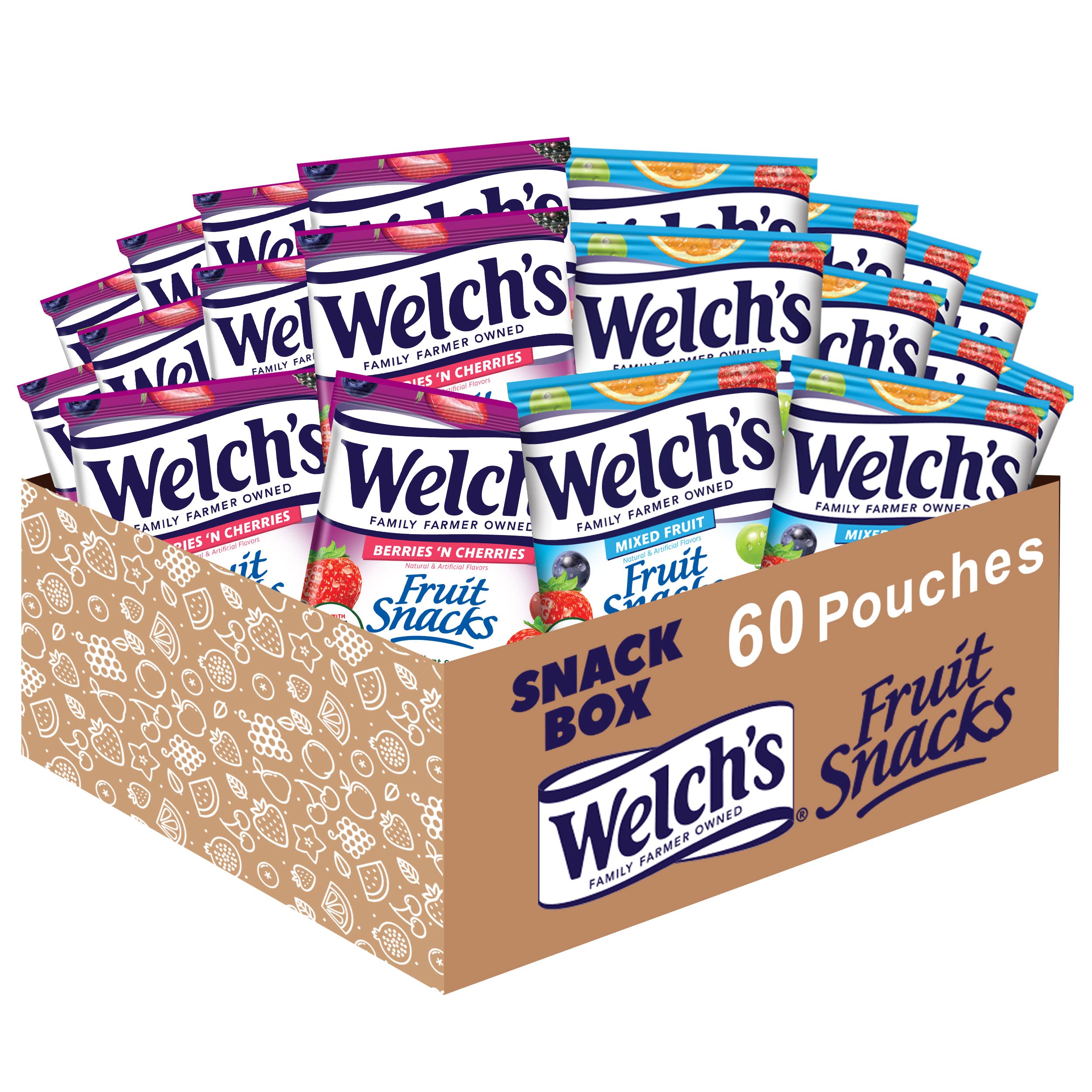 60-Count 0.8-Oz Welchs Fruit Snacks Pouches Mixed Fruits Berries N Cherries $12 .20c Ea w/ S S Free Shipping w/ Prime or