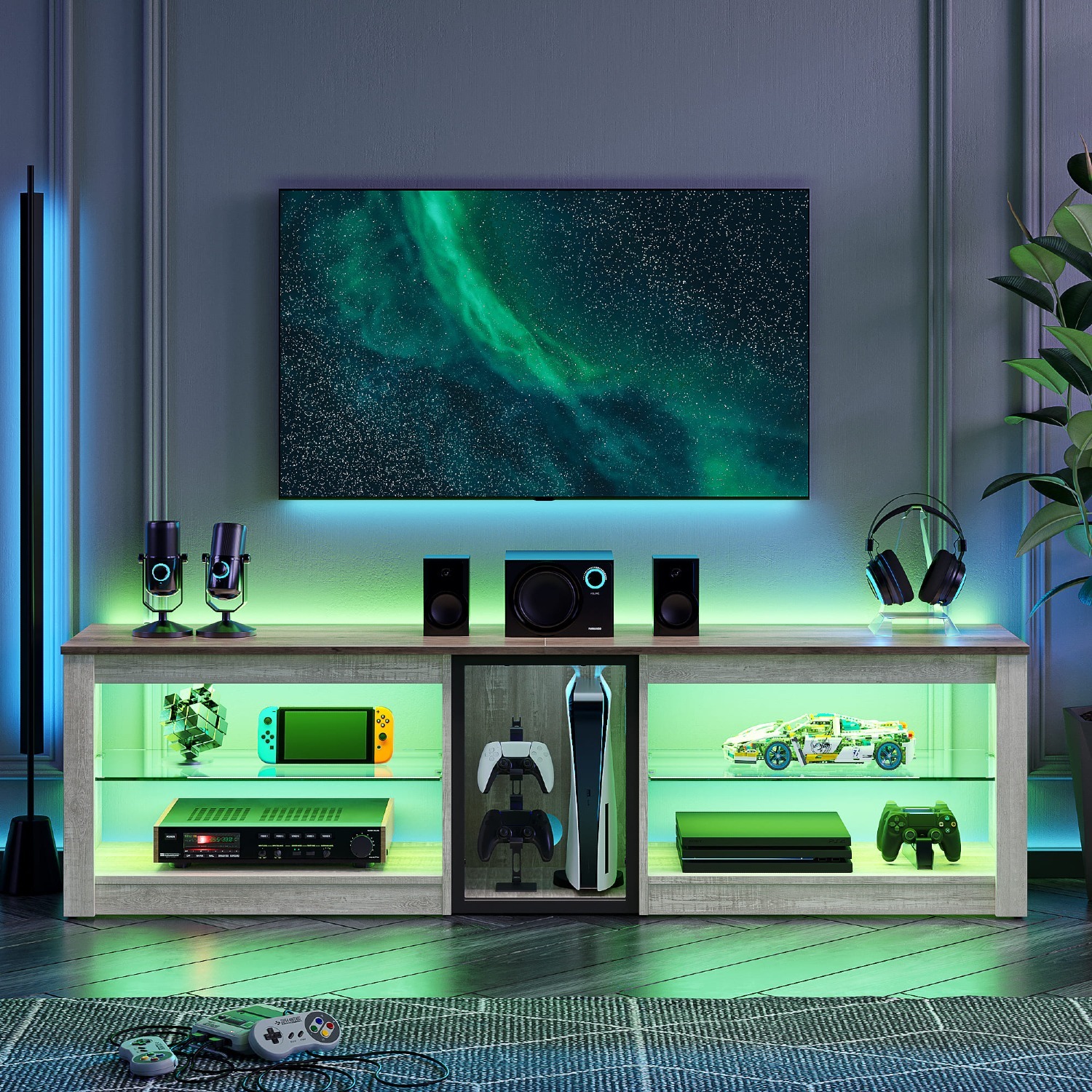 63 Bestier 5-Shelf Entertainment Center w/ LED Lights Fits Up to 70 TVs $116 Free Shipping
