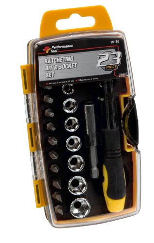 $6.60 Performance Tool 20156 23-Piece Ratcheting Bit and Socket Set With Clear View Storage Case