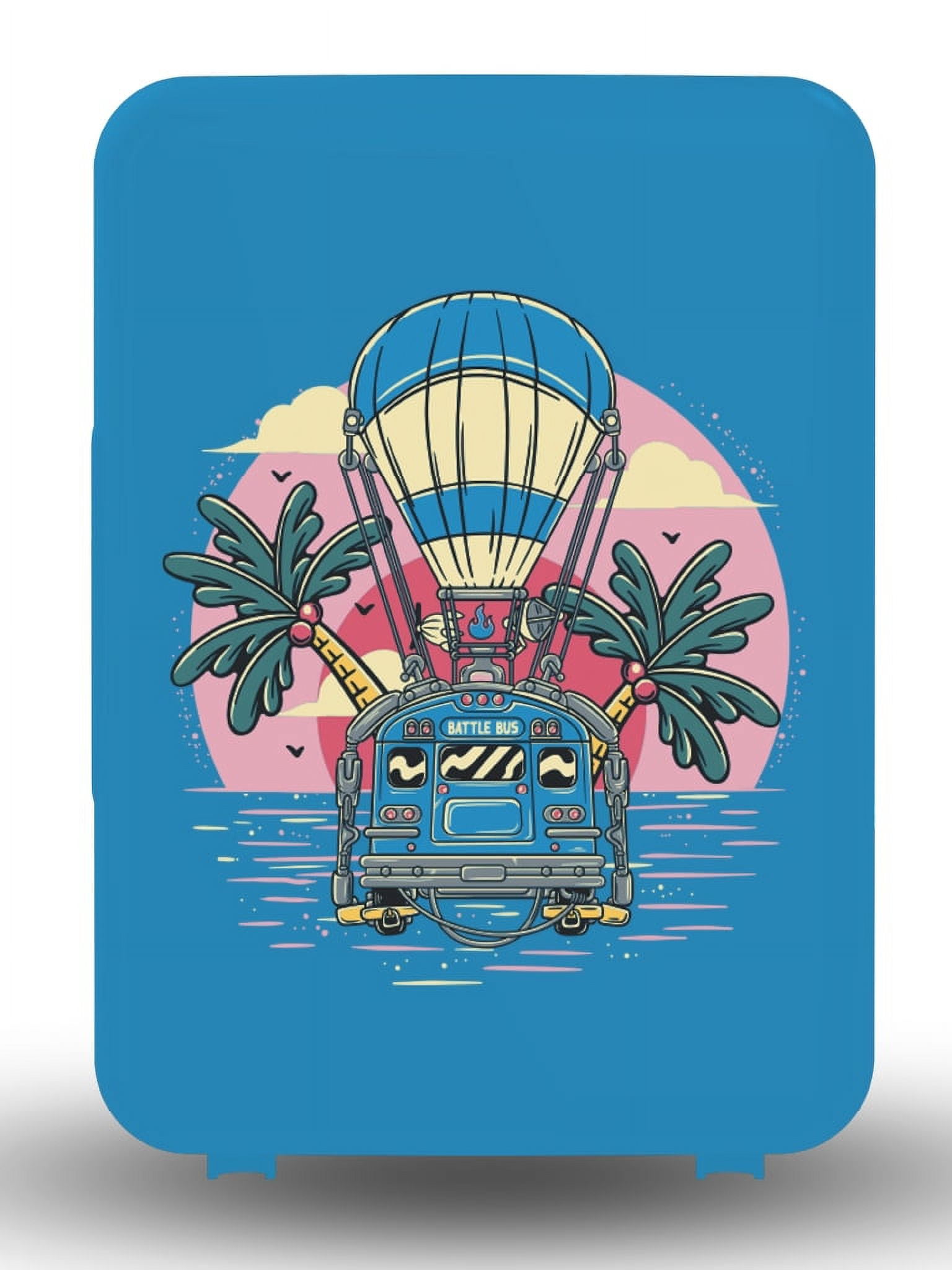 6-Can Thermoelectric Mini Fridge Fortnite Battle Bus Palm Tree Blue $11.71 Free S H w/ Walmart or $35
