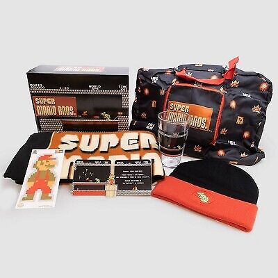 7-Piece Nintendo Super Mario Retro Gamer Collector Box w/ Throw, Overnight Bag, Sliding Pin, Pint Glass, Coasters More 2