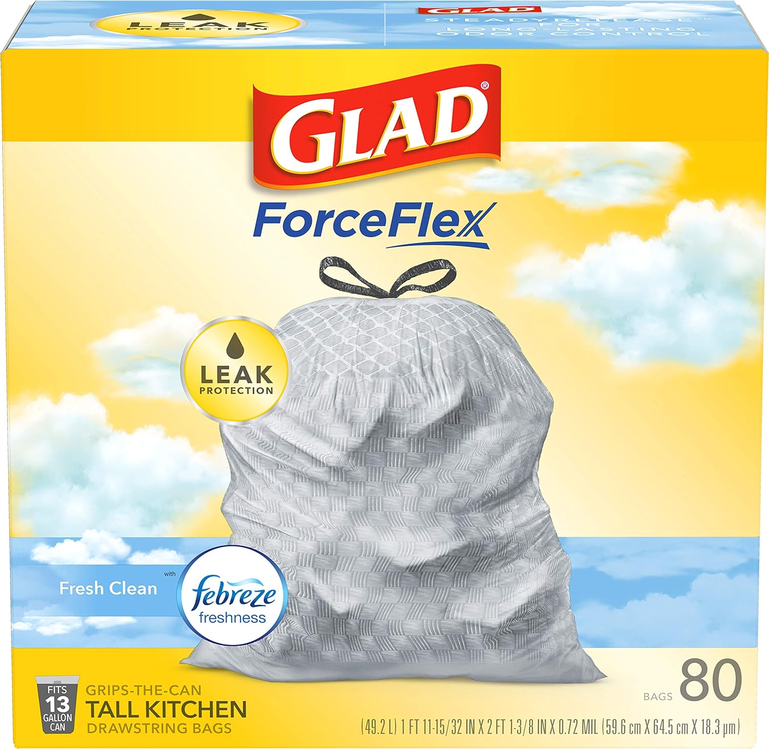 80-Count Glad ForceFlex Tall Kitchen Drawstring Trash Bags Febreze $12.50 w/ Subscribe Save