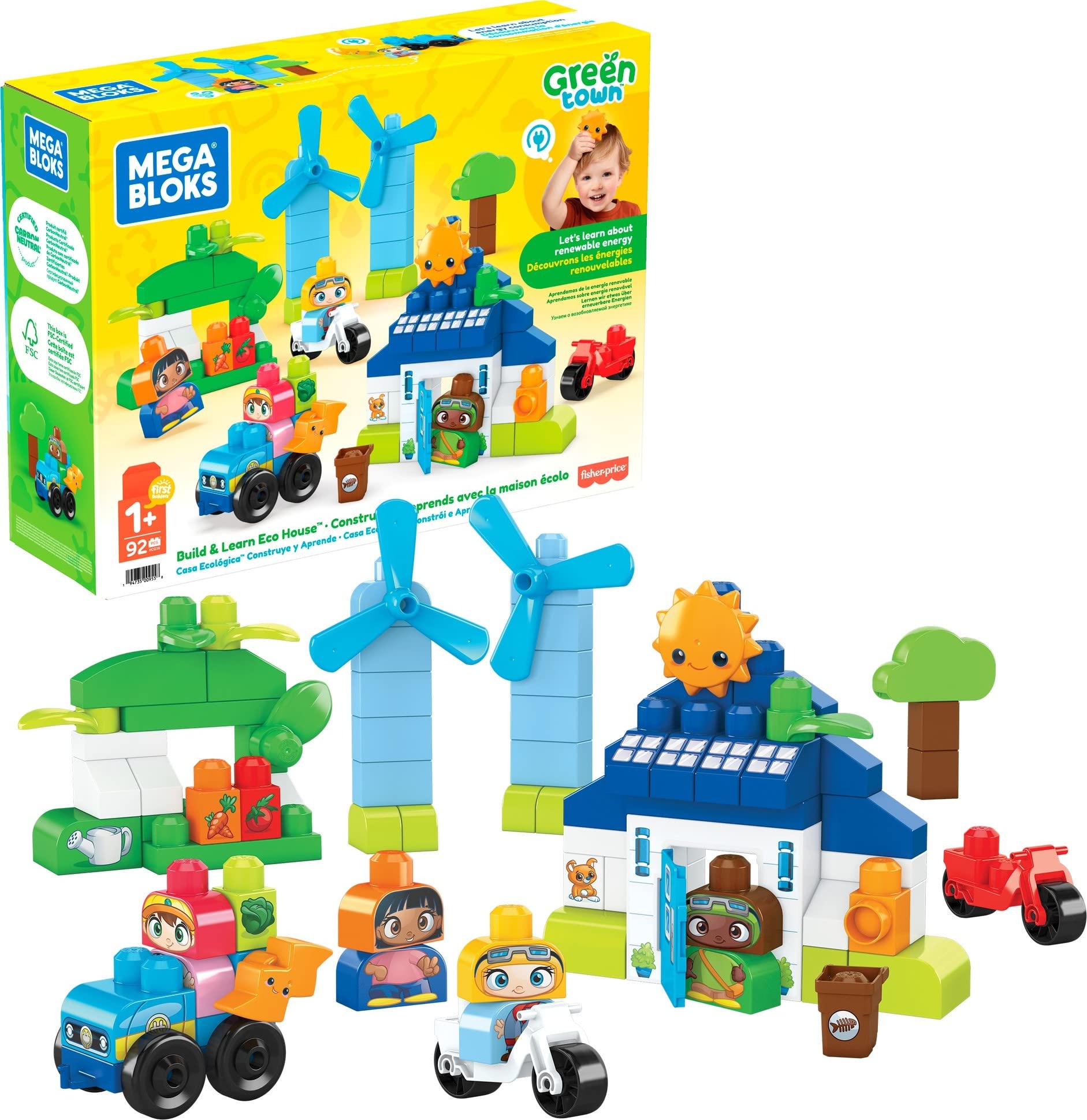 88-Piece MEGA BLOKS Fisher-Price Toddler Green Town Build Learn Eco House Play Set w/ 4 Block Buddy Figures $13.20 Free 