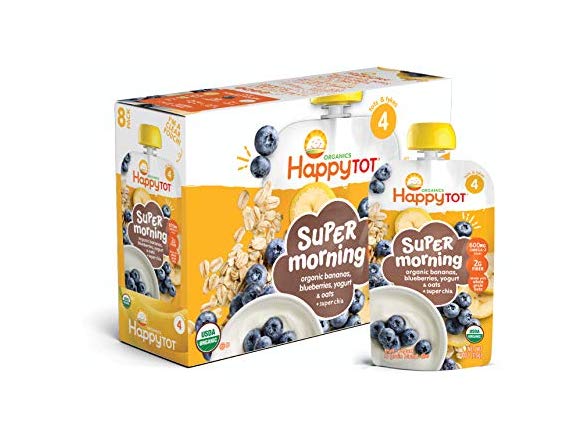 8-Pack 4-Oz Happy Tot Stage 4 Super Morning Organic Banana, Blueberries, Yogurt Oats Super Chia $8 Free Shipping w/ Prim