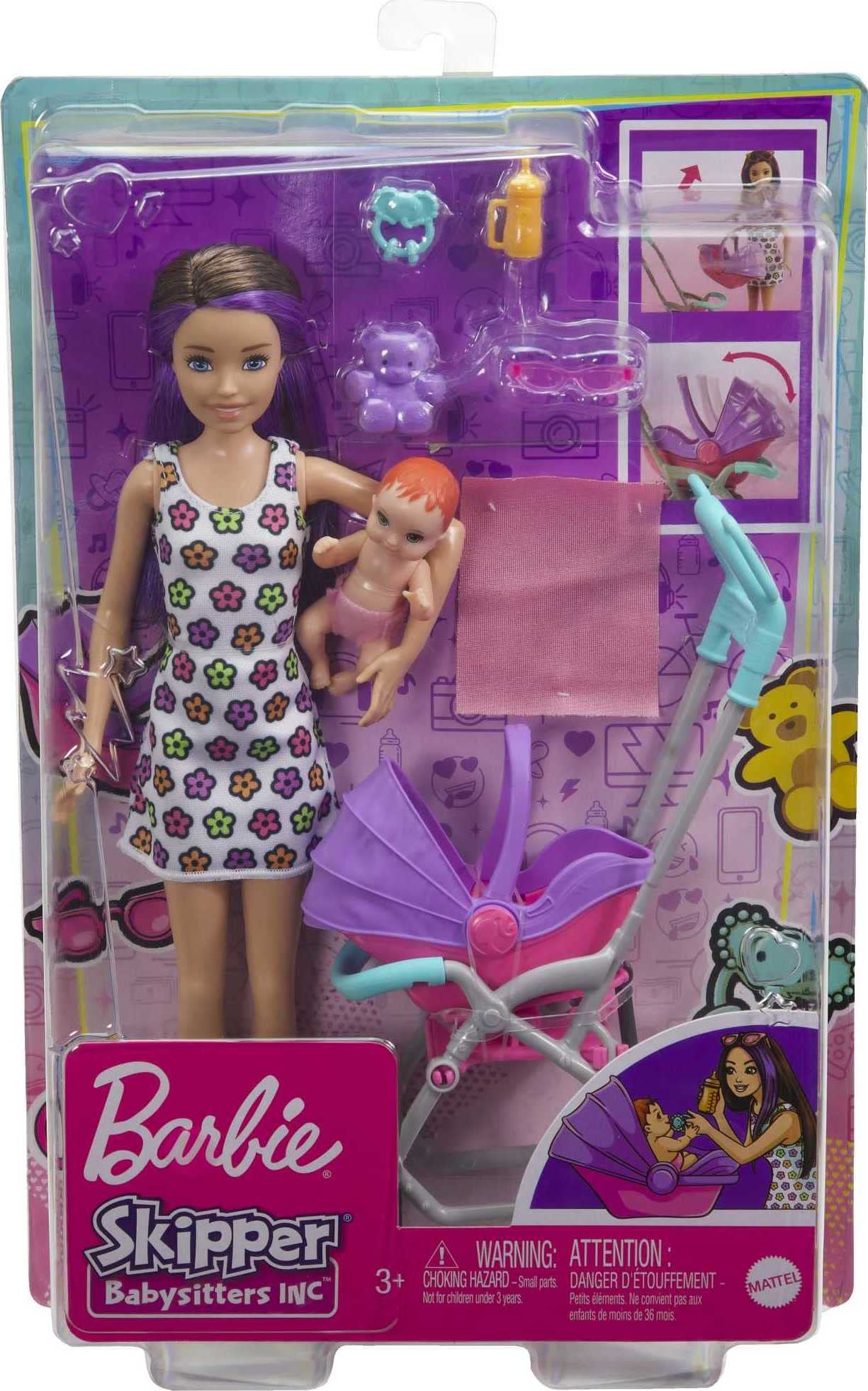 9-Piece Barbie Skipper Babysitters Inc Playset with Doll, Stroller, Car Seat, Baby Doll Accessories $10.61 Free Shipping