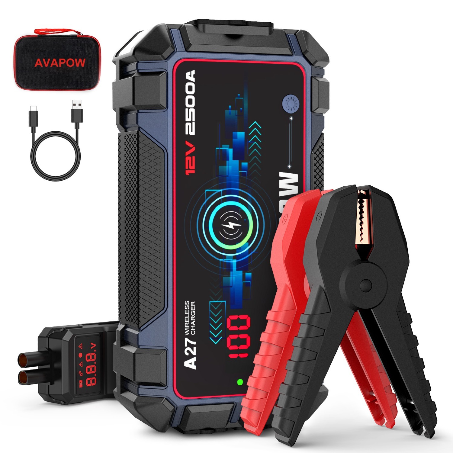 AVAPOW 2500A 12V Car Battery Jump Starter w/ Flashlight USB QC3 Charging Up to 8L Gas 8L Diesel Engine $42 Free Shipping