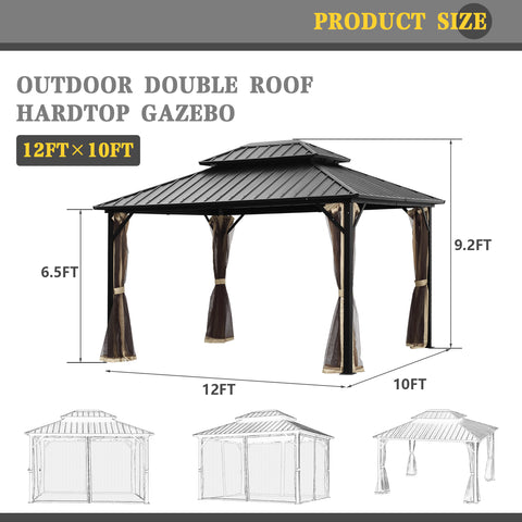 Ainfox 10X12 Double Roof Iron Gazebo w/ Mosquito Netting $650 Free Shipping