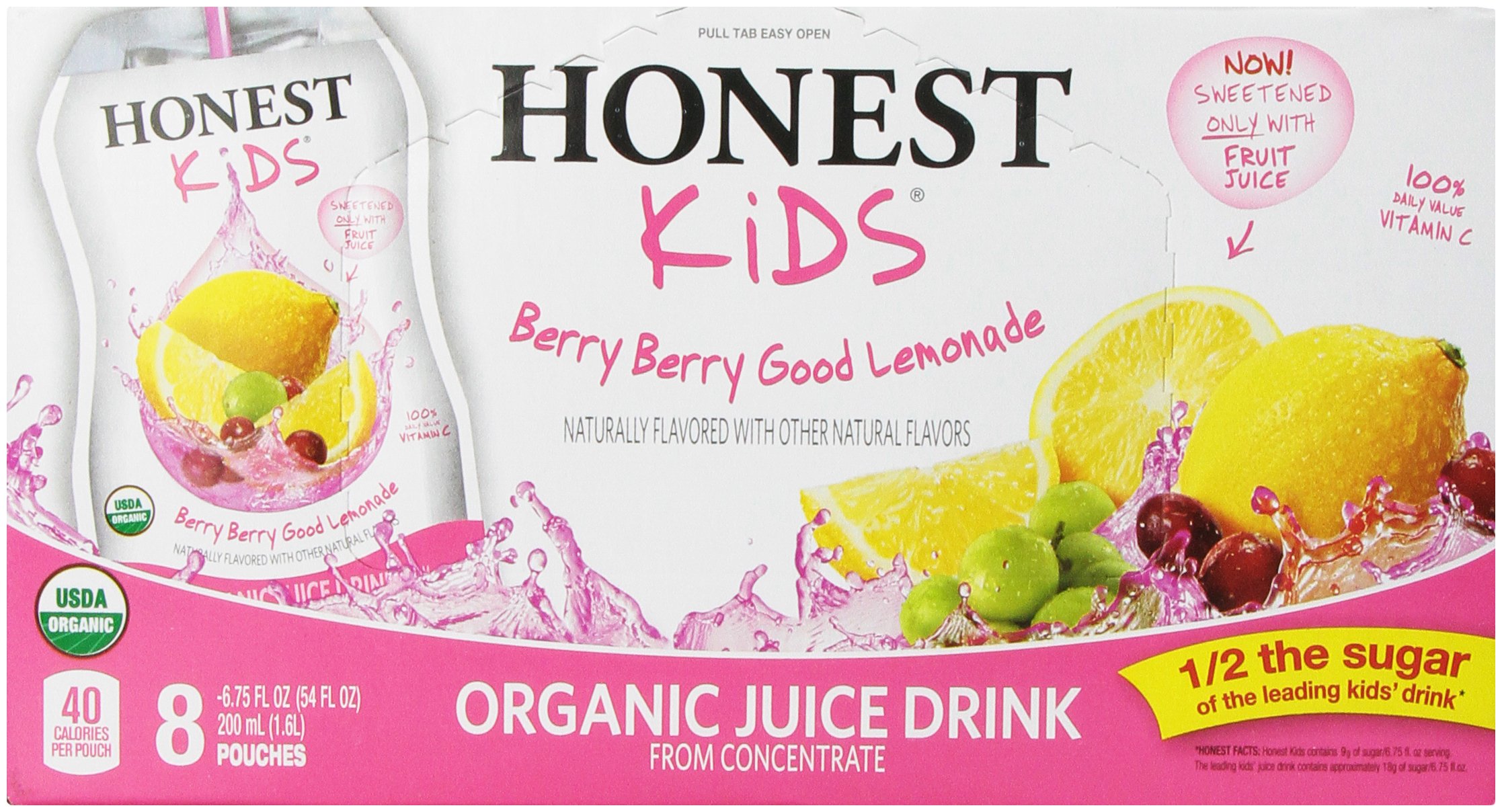 Amazon Fresh Honest Kids Organic Berry Good Lemonade, 6.75 Fl Oz, 8 Pack $4.99