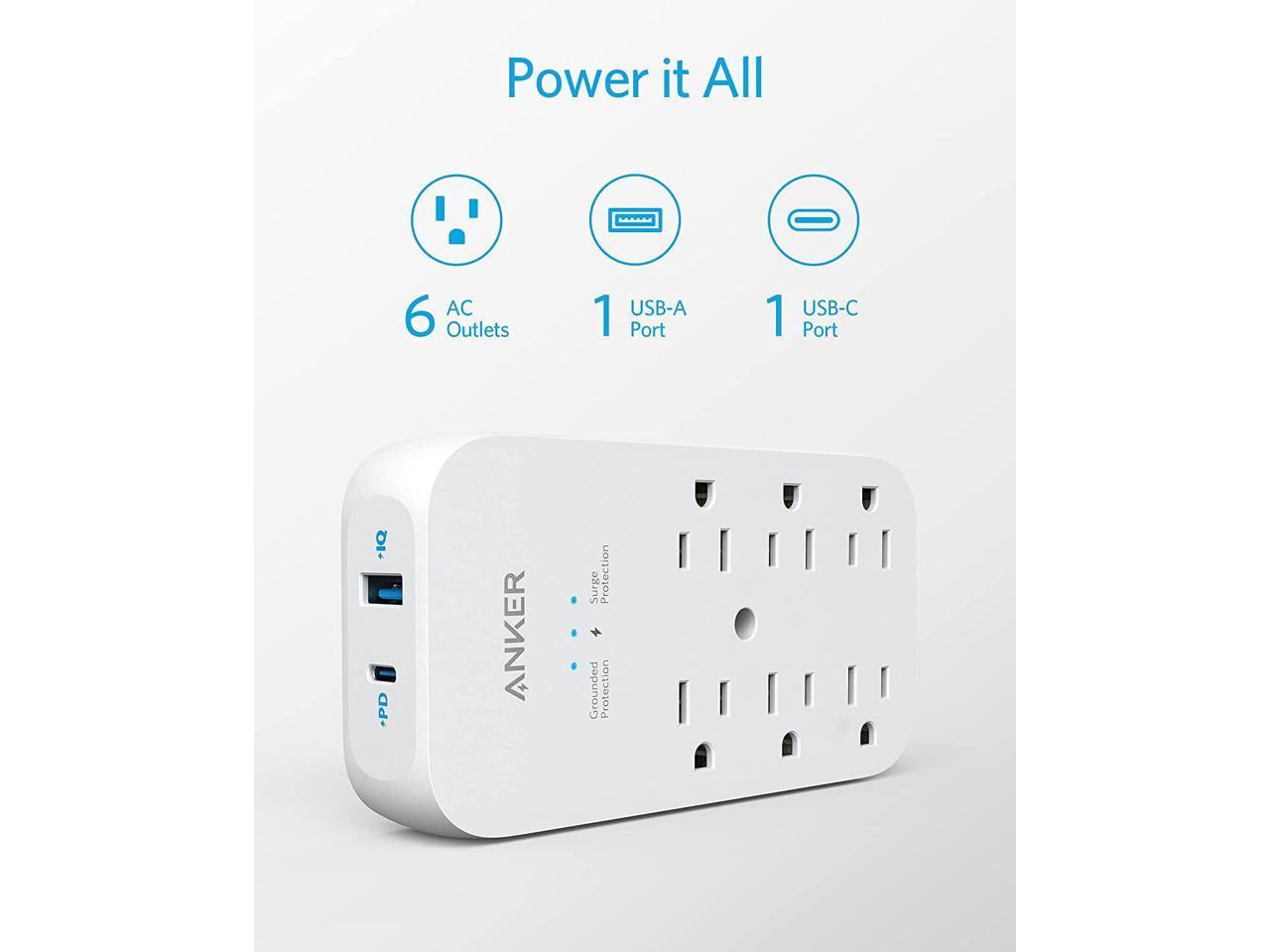 Anker 6-Outlet Wall Outlet Extender w/ 20W USB-C Power Delivery Port USB-A Port $15.20 More