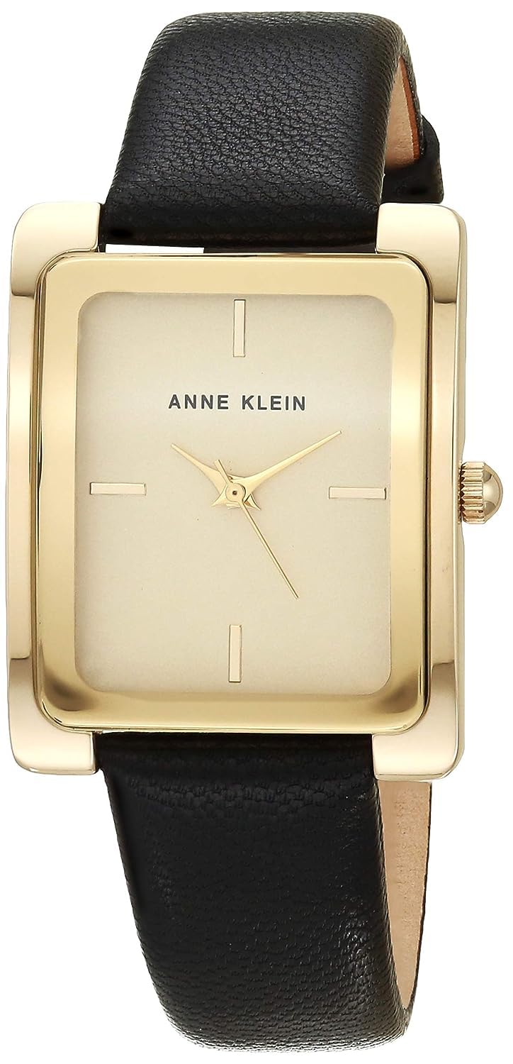 Anne Klein Womens Leather Strap Watch Black/Gold $21 Free Shipping w/ Prime or on $35